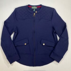 LRL Ralph Lauren Active Quilted Jacket Navy Blue Full Zip Pockets Women's Size L